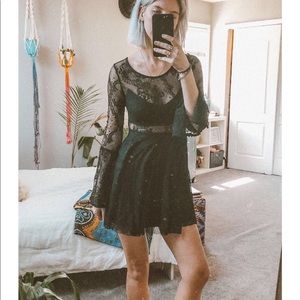 Black bell sleeve lace dress